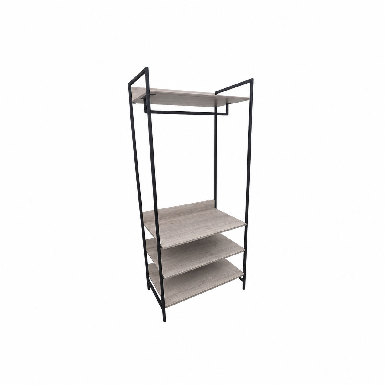 ForgeLine Open Wardrobe with Shelves – Space-Saving, Minimalist Storage for Guest Houses & Lodges