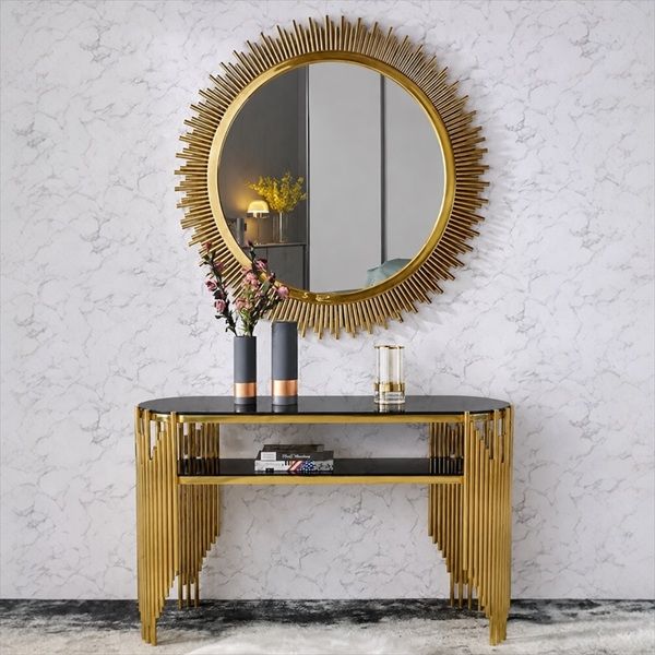 Prestige Home - Ellipse Gold Console Table and Mirror Set