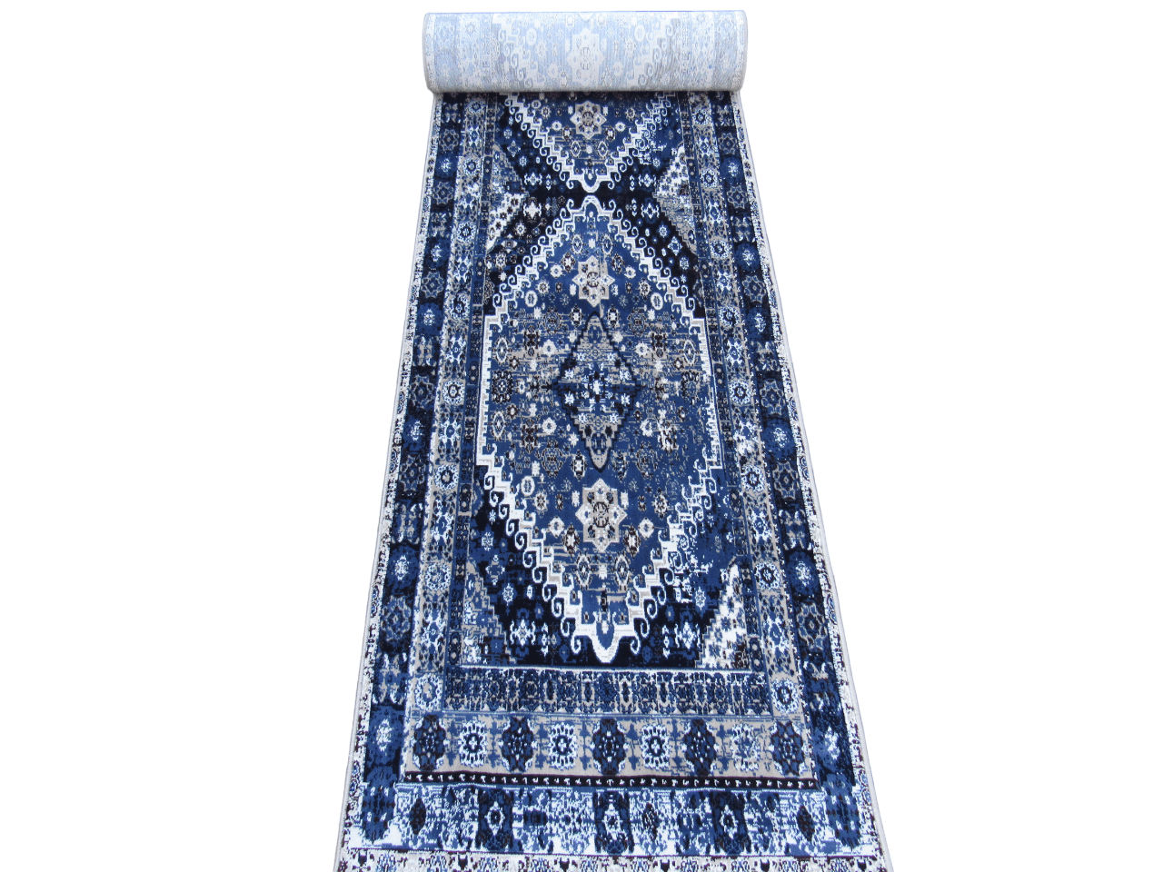 BK Carpets & Rugs - Persian Inspired Style Indoor Runner - 80cm x 6m - Blue - Grey  - White