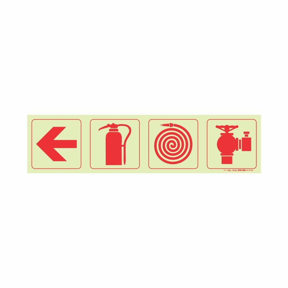 Photoluminescent 190mm Safety Sign - F1-Arrow Down Fire Extinguisher Fire Hose ReelFire Hyrant