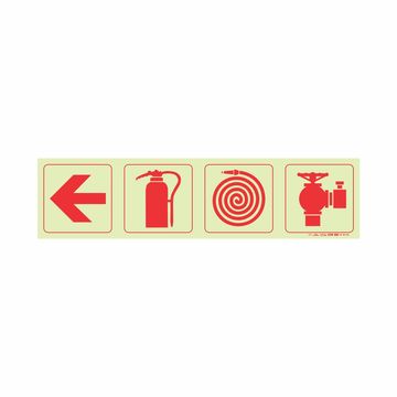 Photoluminescent 190mm Safety Sign - F1-Arrow Down Fire Extinguisher Fire Hose ReelFire Hyrant