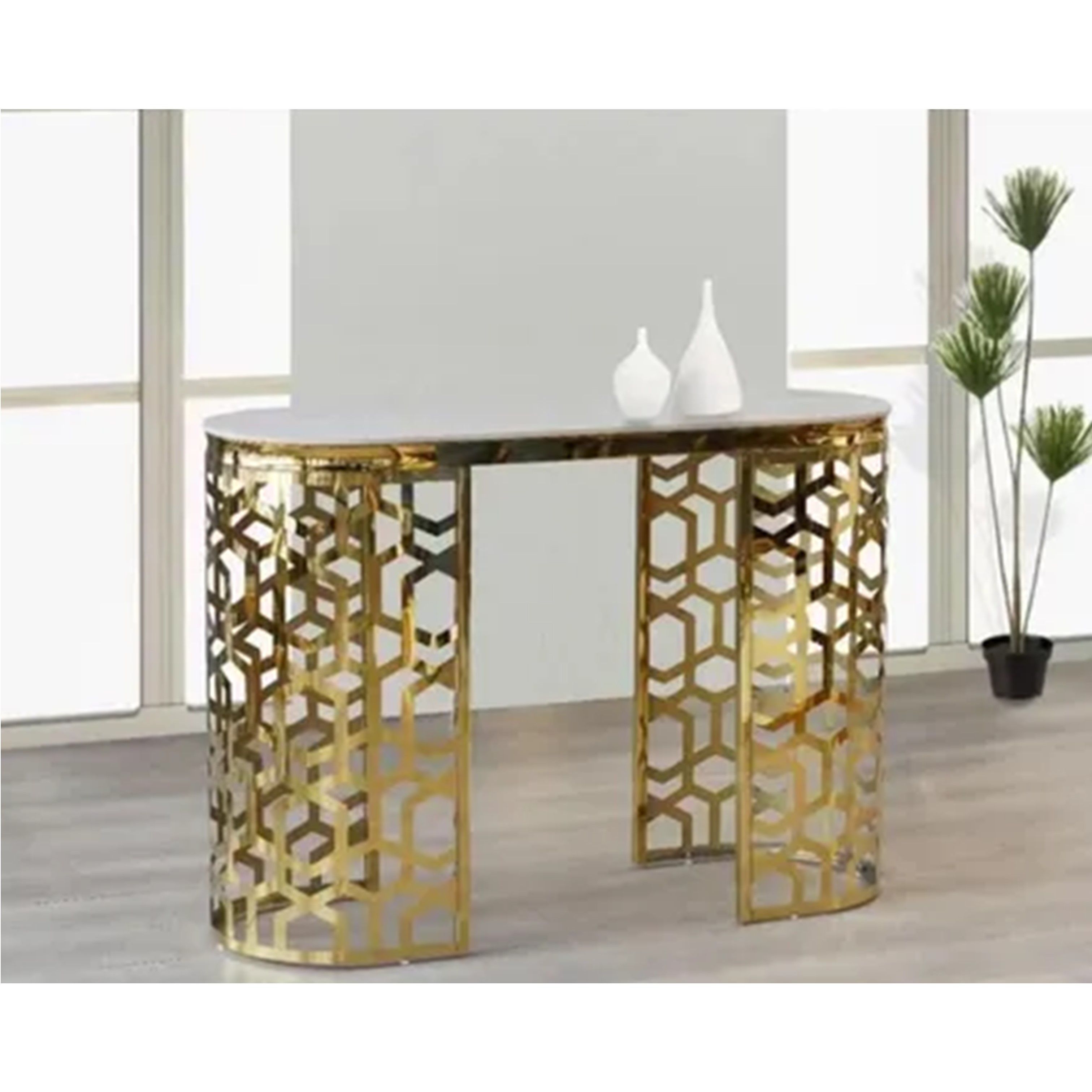 Madiega Furniture - Golden Lattice Marble Console
