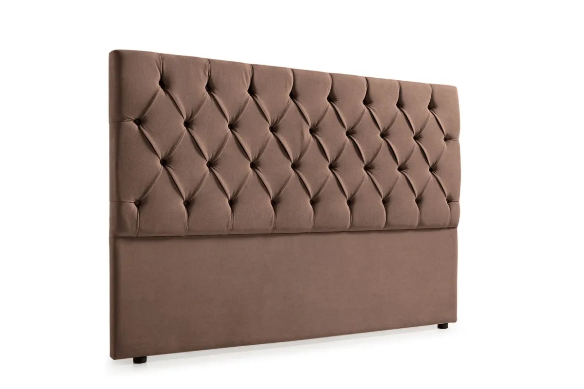 Bella Deep Buttoned Velvet Headboard - Brown - Queen