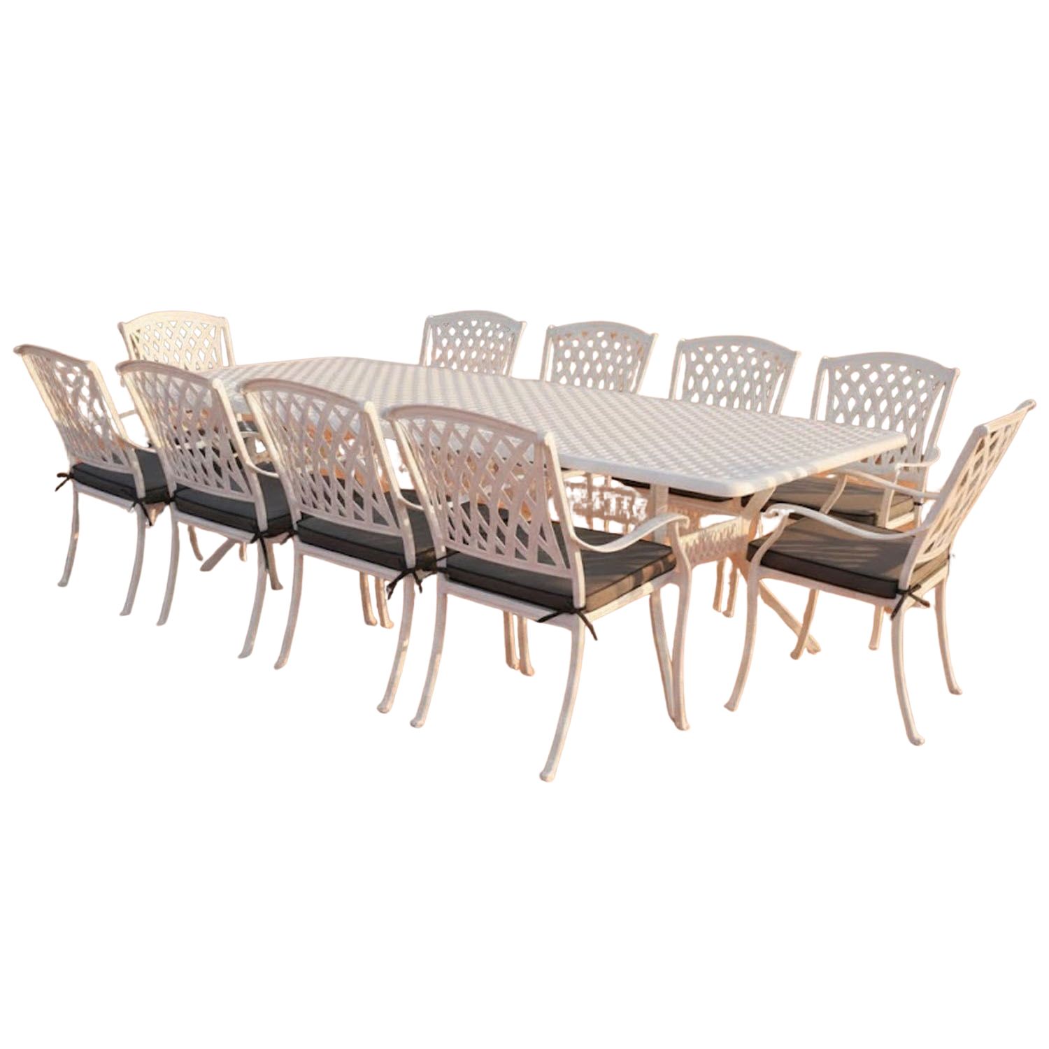 Tuscan Aluminium Dining Set 10-Seater With Charcoal Cushions (White)