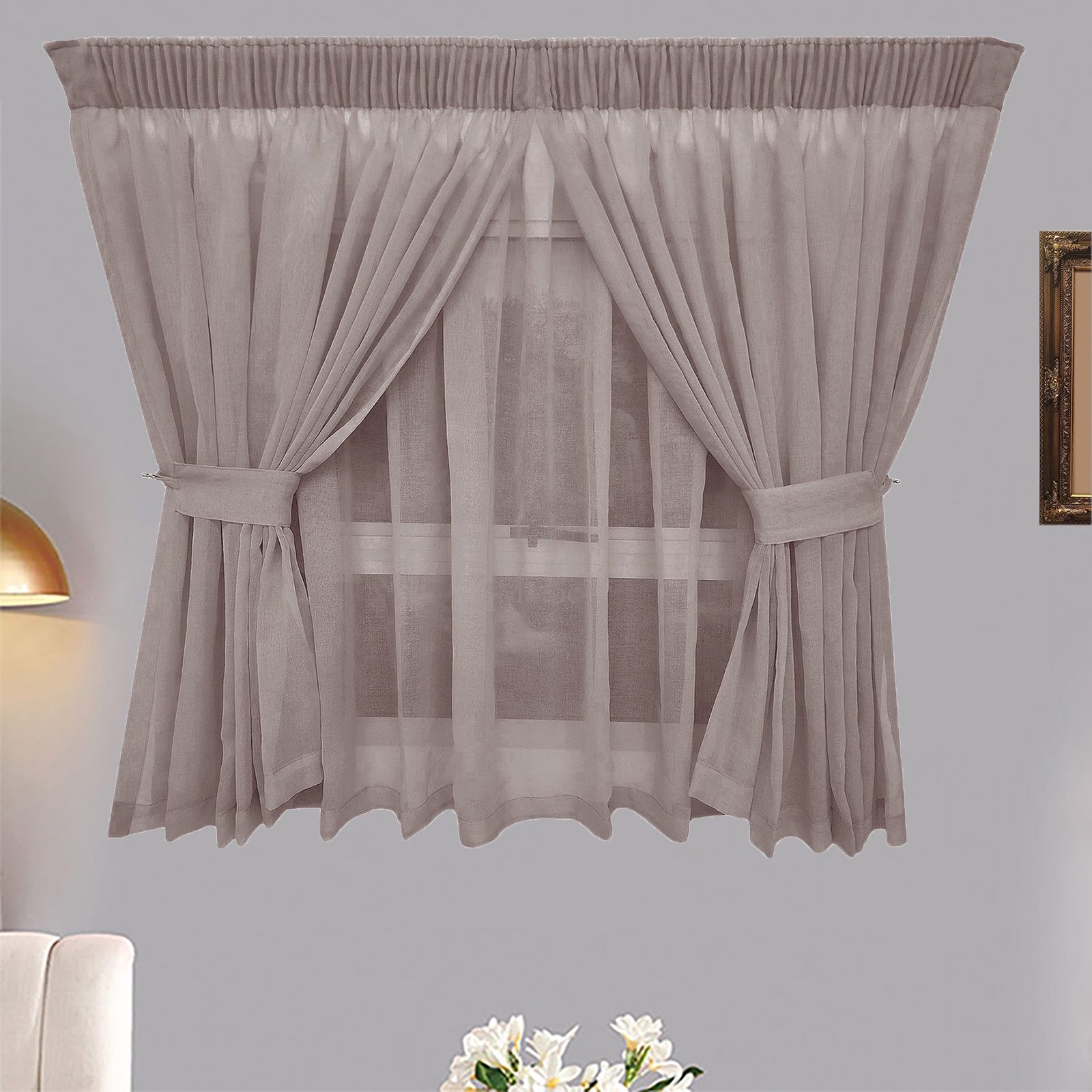 Matoc Designs Curtain -Café Double Layer -Mystic Voile -Cinnamon -Taped - 300cm W x 120cm H