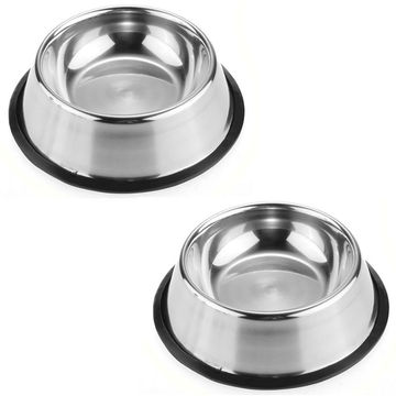2x Stainless Steel 26cm Dog/Cat Bowls with Rubber Non-Slip Base