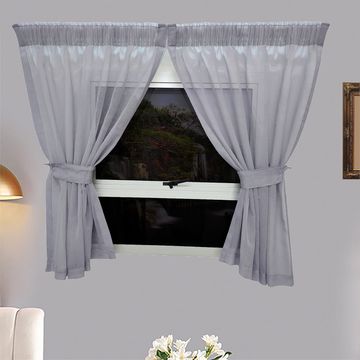 Matoc Designs Café Curtain - Mystic Voile - Dove - Taped - 110cm W x 120cm H - 2 Pack
