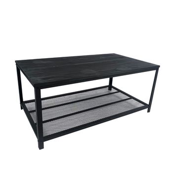 Stockholm Nightfall Solid Wood and Steel Coffee Table with Storage Shelf – Industrial Living Room Table