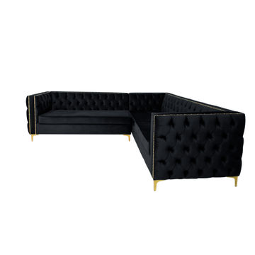 Rosa Oxford Corner Button Couch - Black