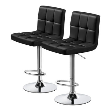 Set of 2 Adjustable PU Leather Swivel Bar Stools with Backrest - Black