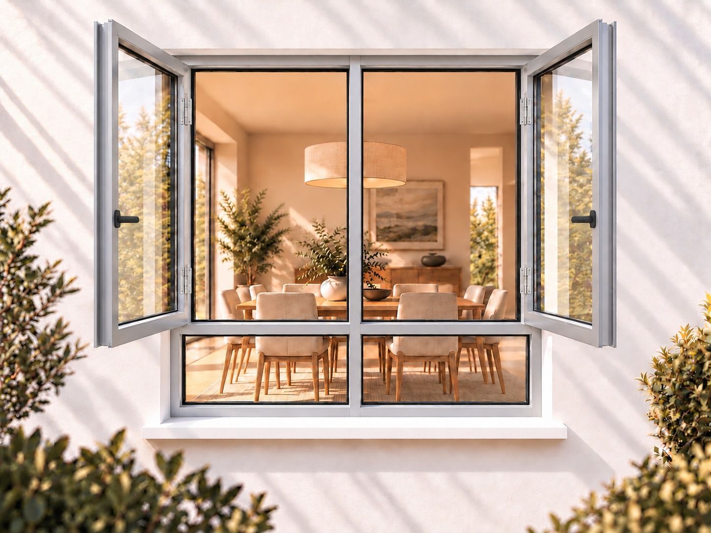Kenzo Premium Side-Hung Aluminium Window - Silver, 1200 1500 mm, Double Side Opener with Fixed Bottom Panes