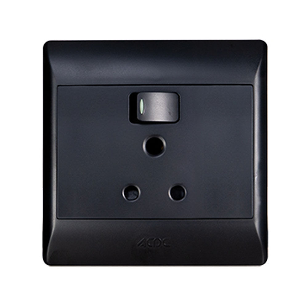 ACDC - Black 16A Switched Socket Outlet 4x4 C/W Cover Plate