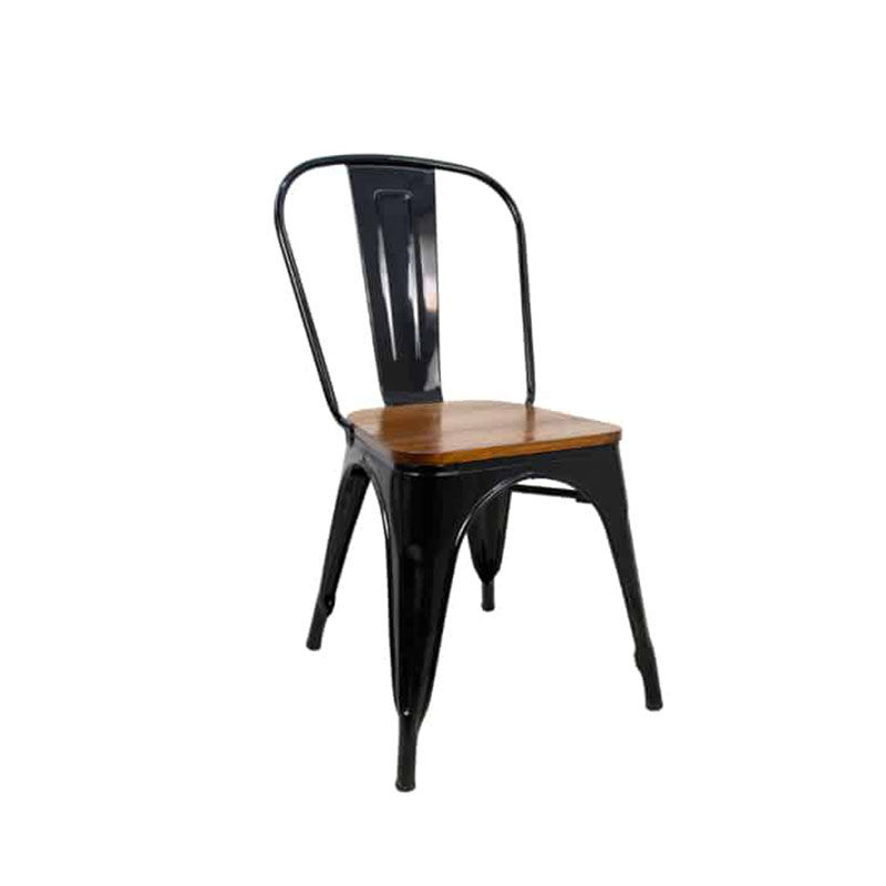 Vividitto - High Back Tolix Chair With Wooden Seat - Black