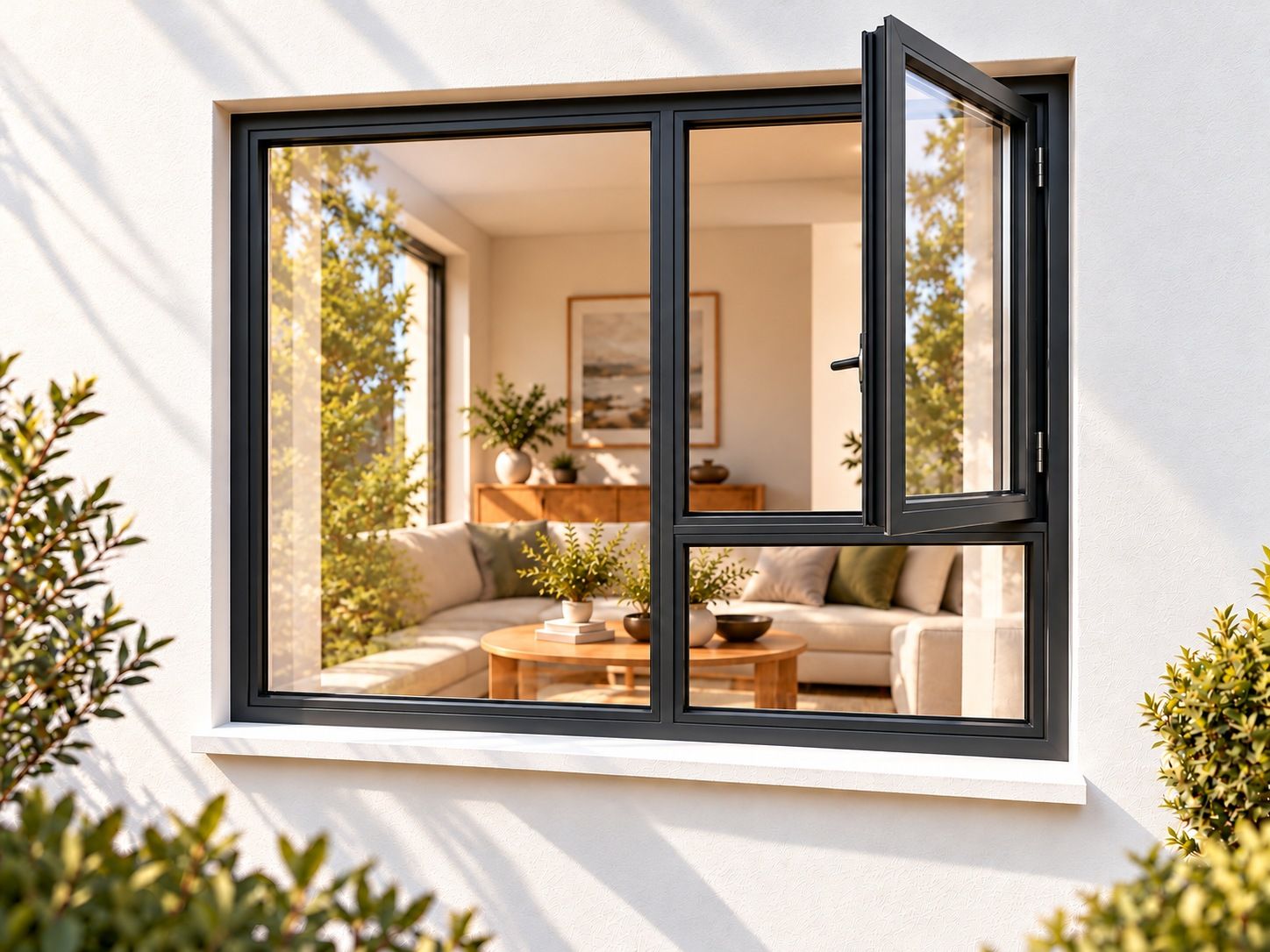 Kenzo Premium Side-Hung Aluminium Window - Charcoal, 1500 1800 mm, Right Side Opener with Fixed Bottom Pane