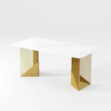 Modern Dining Table - White Rectangular Sintered Stone with Stainless Steel base