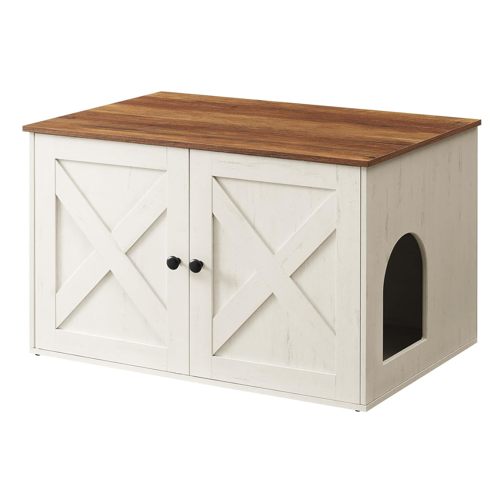 WOODEN CAT LITTER BOX CABINET WITH TABLETOP & DIVIDER - WHITE