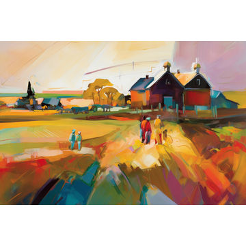 Canvas Wall Art - Abstract Painting Farmhouse Stands Proud - A1512 - [120 x 80 cm]