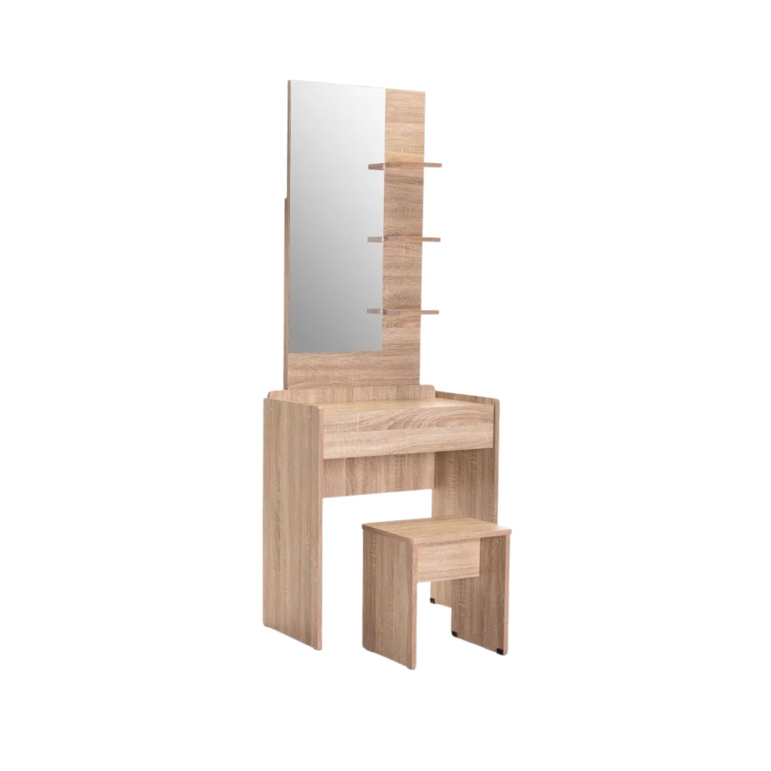 Modern Dressing Table with Mirror & Stool - Light Oak
