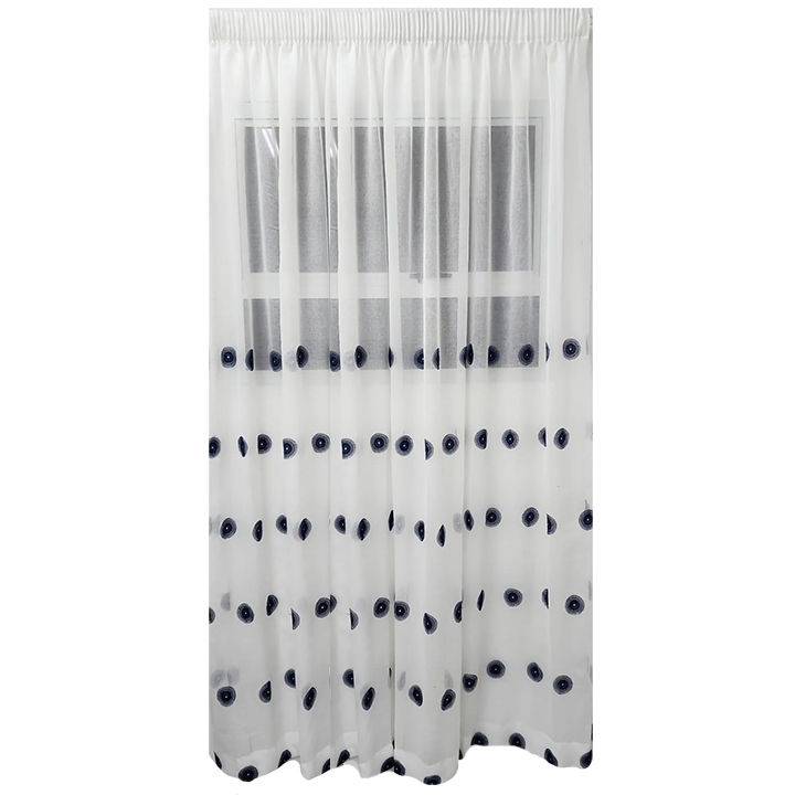 Matoc Readymade Curtain -Navy Disc Voile -Taped -500cm W x 250cm H