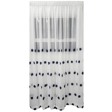 Matoc Readymade Curtain -Navy Disc Voile -Taped -500cm W x 250cm H