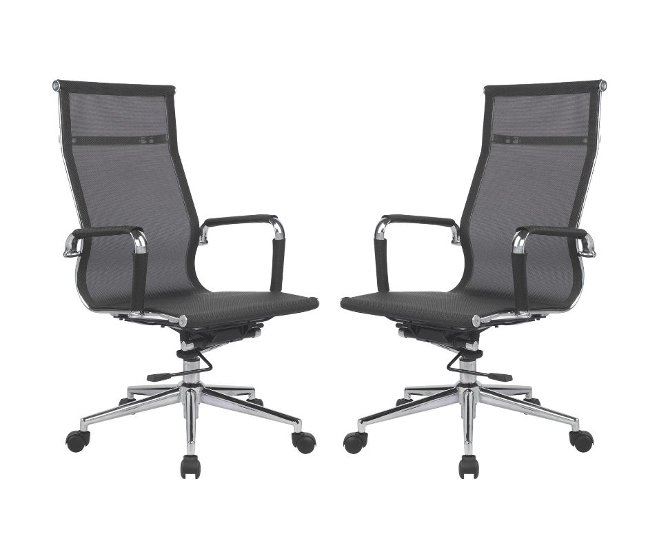 TOCC High Back Netting Office Chairs-Set of 2-Black