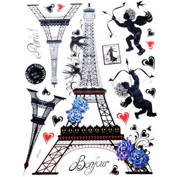 5D Wall Art Cupids Eiffel Tower Carriage Sticker Sheet
