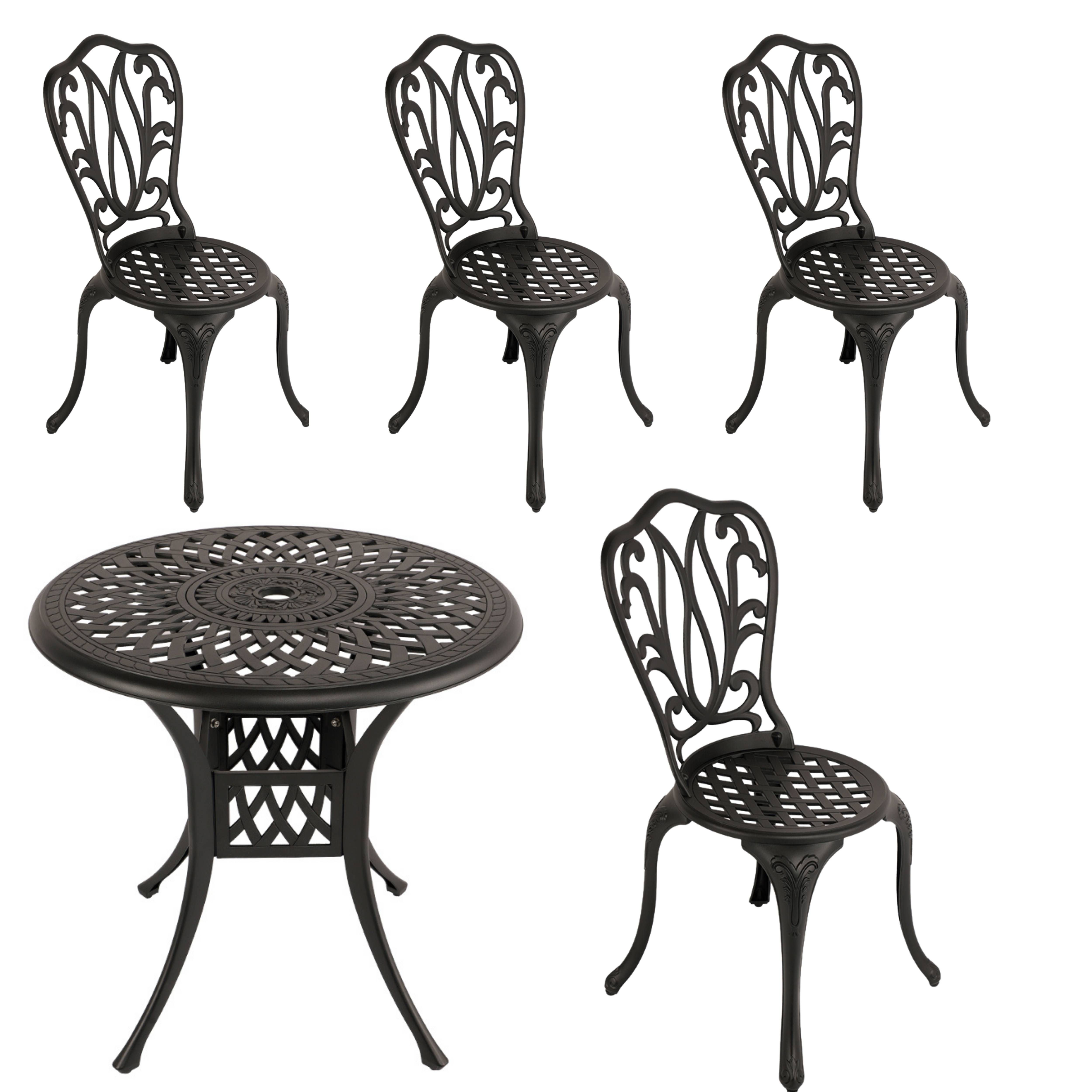 4 Seater - Lisa Aluminium Patio Set / Garden Furniture / Outdoor Dining Set    (4  Lisa  Chairs with 78cm Round Elizabeth Table) - BLACK