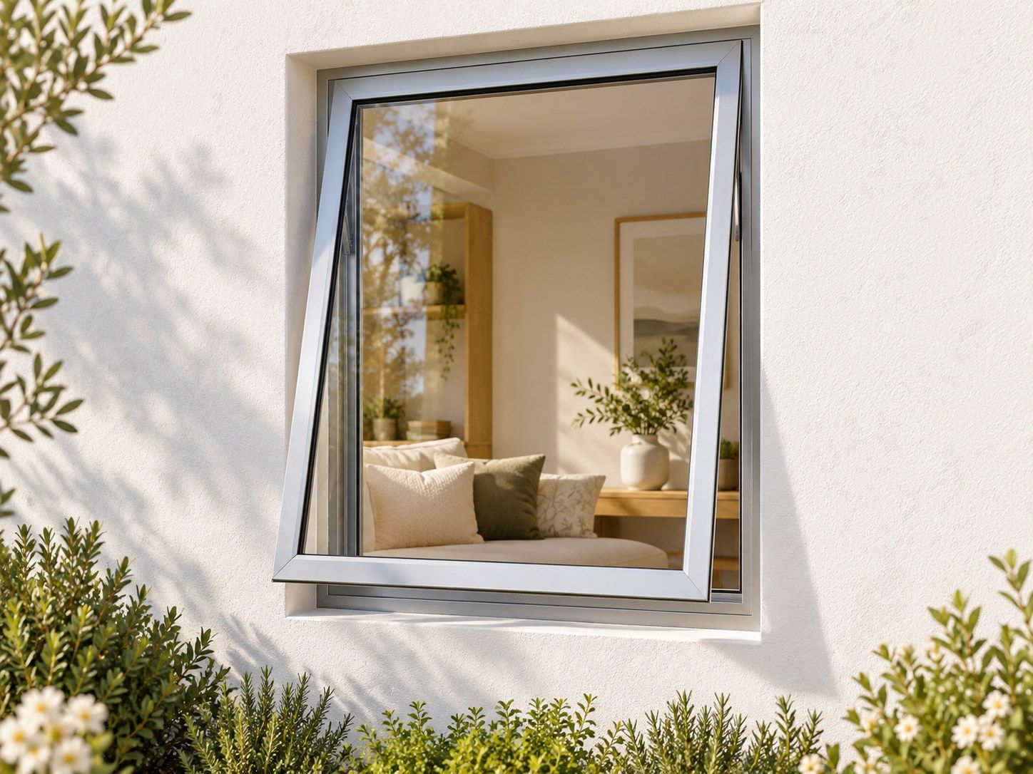 Kenzo Premium Top-Hung Aluminium Window - Silver, 600 900 mm, Single Full-Height Opener, Clear Glass