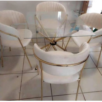 EFURN- JY 4 seater Dining Set with Square Glass Table (Cream)