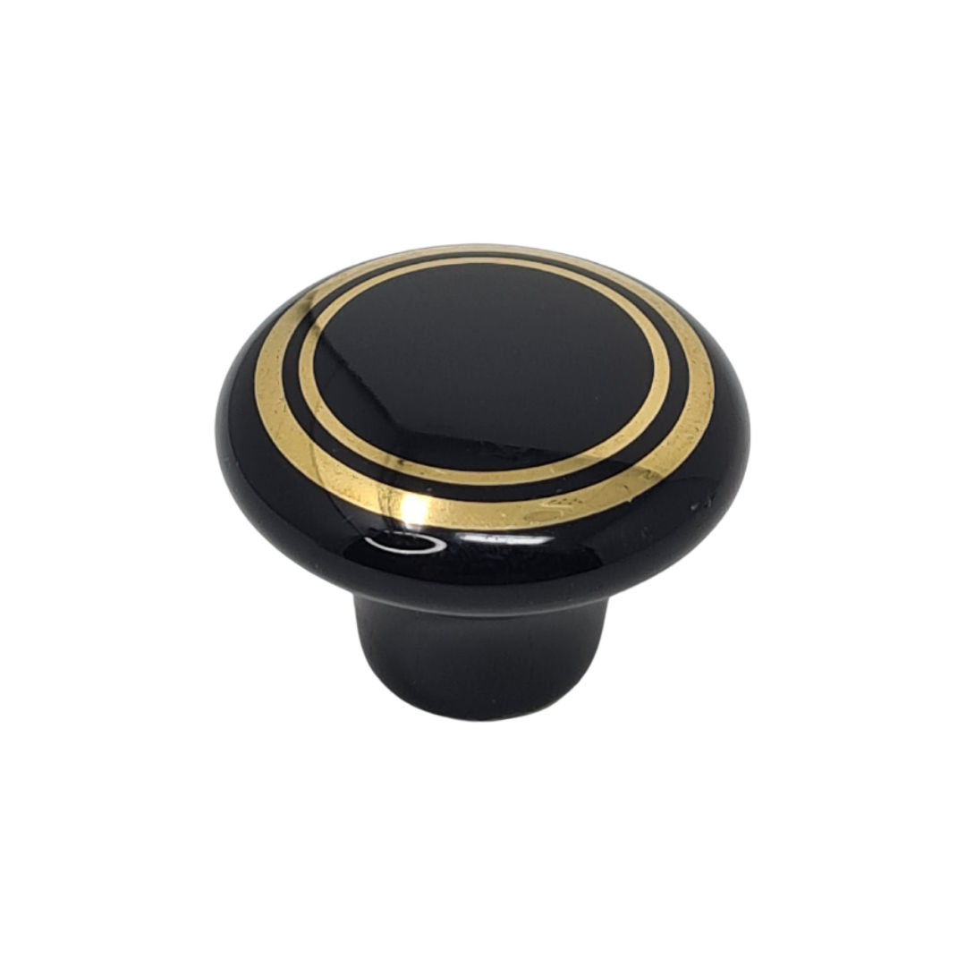 Black Ceramic Knob with Gold Rings