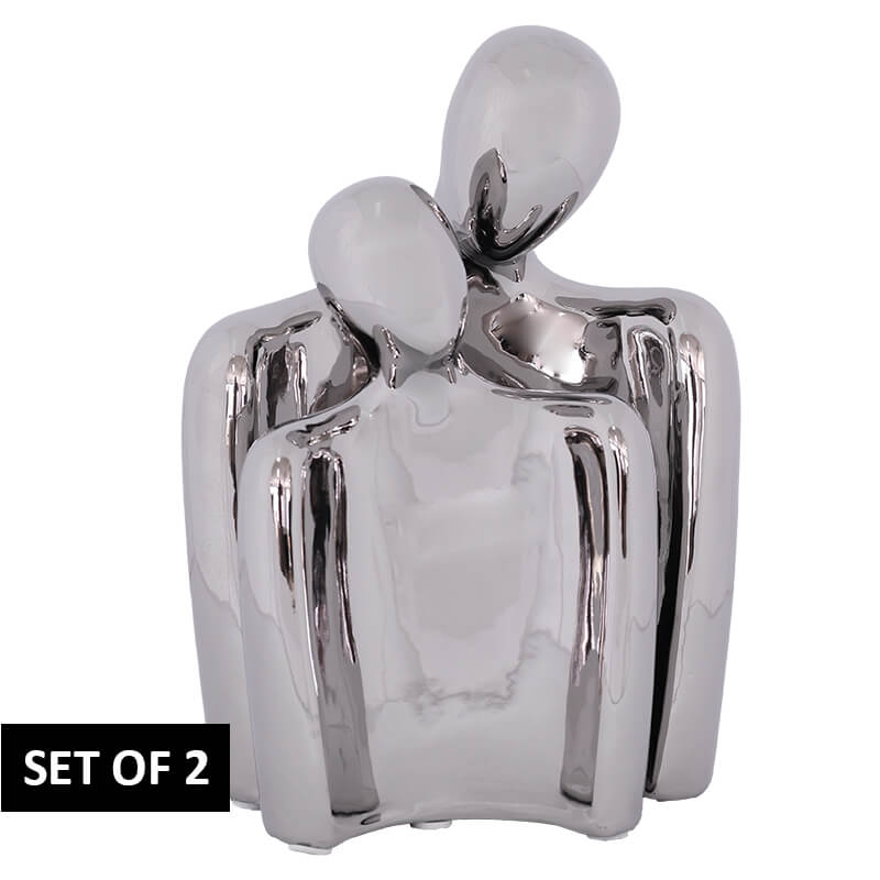 Set of 2 Modern Hugging Couple Statues 25cm