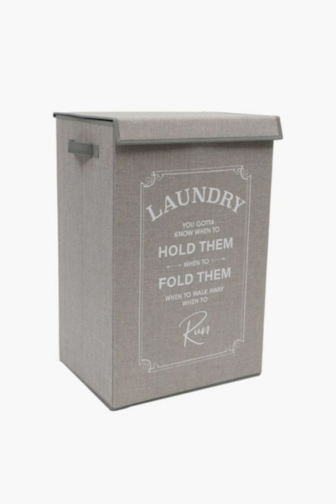 KNOCK DOWN SCRIPT LAUNDRY BASKET Foldable Laundry Hamper with Lid & Handles