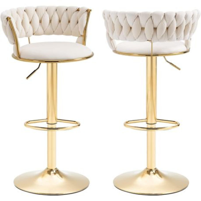 Cream Velvet Swivel Luxury Bar Stools - Set of 2