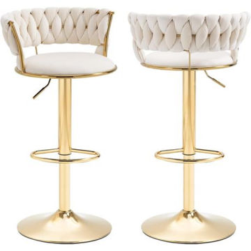 Cream Velvet Swivel Luxury Bar Stools - Set of 2