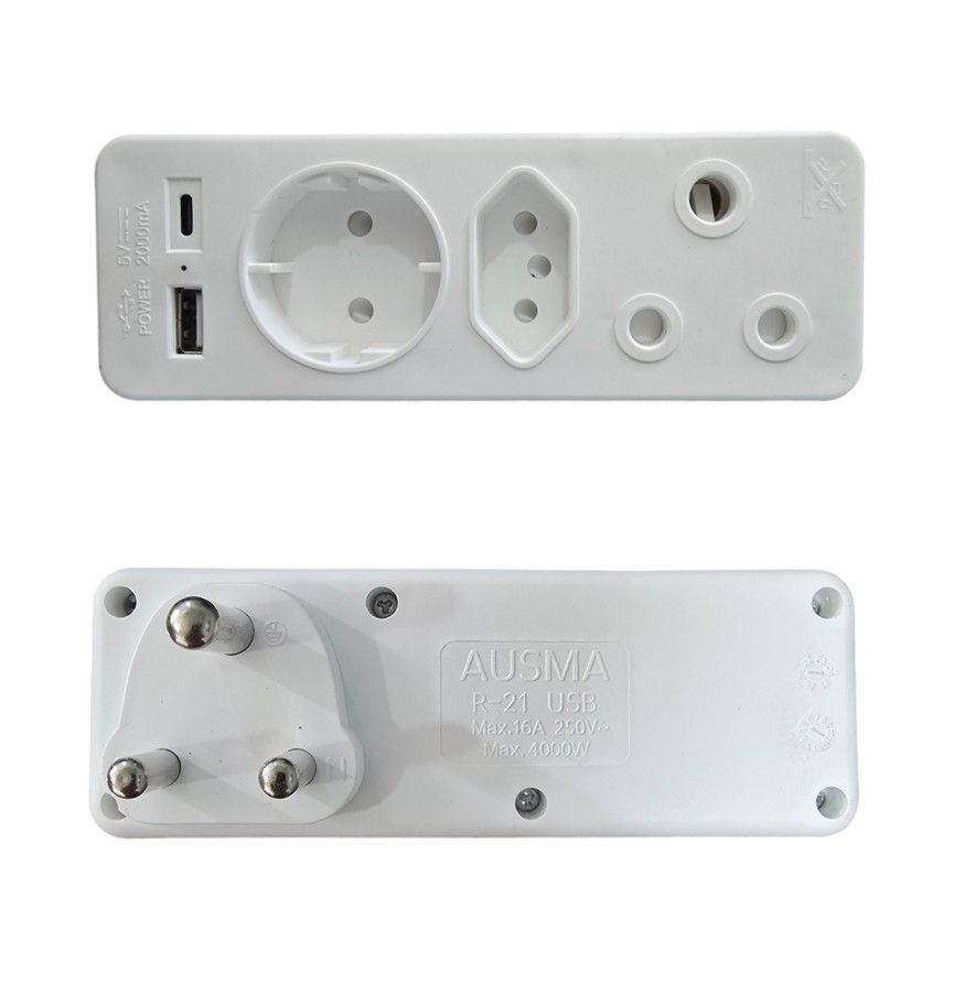3 Way Adaptor with USB 2.0 & USB Type-C Charger