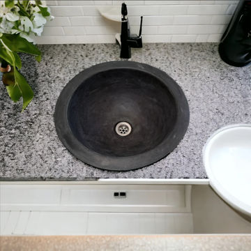 Black Bespoke Round Concrete Drop-In Sink 43x43x15cm