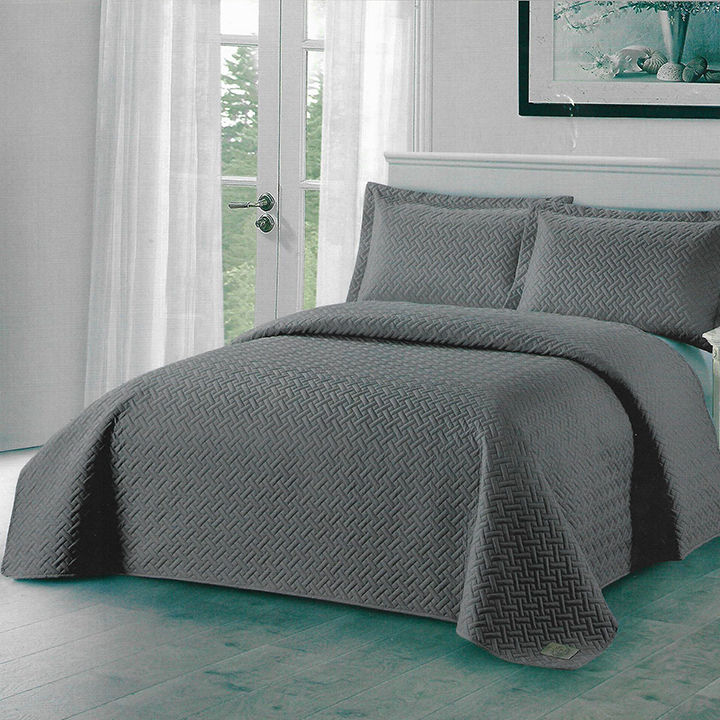 Pierre Cardin Decorative Quilt with Pillowcases – Charcoal Weave