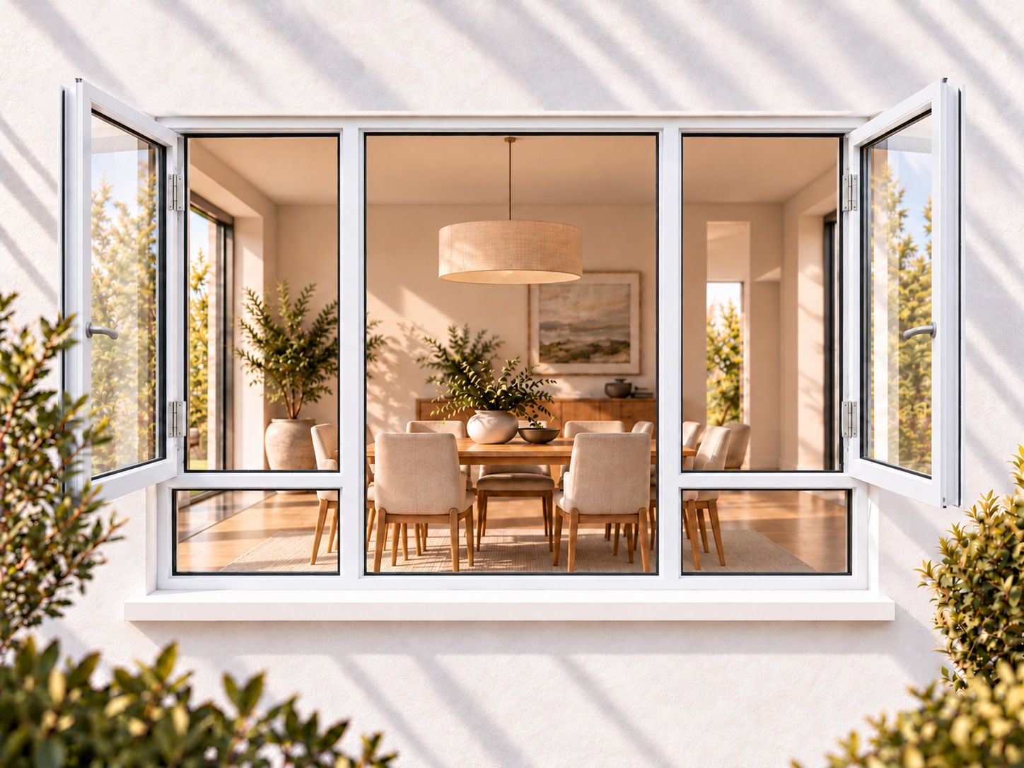 Kenzo Premium Side-Hung Aluminium Window - White, 2100 1500 mm, Double Side Opener with Fixed Bottom Panes