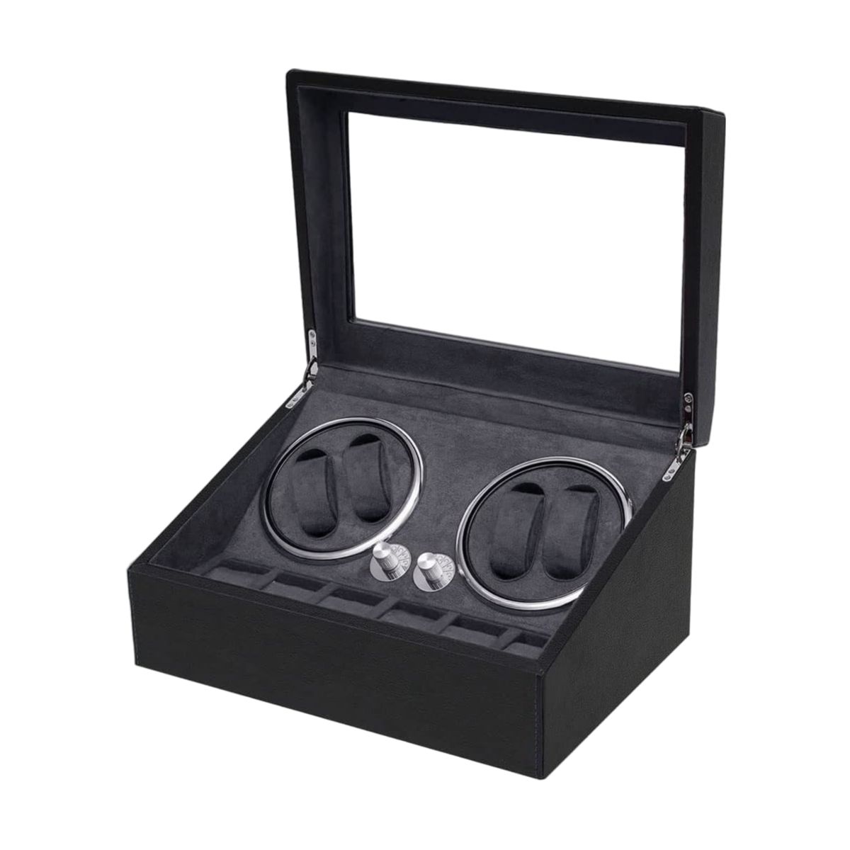 4-Slot Rotating Watch Winder with 6-Slot Watches Display Storage-black