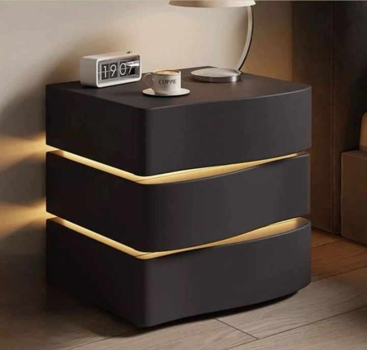 Black Illuminated 3-Drawer Nightstand