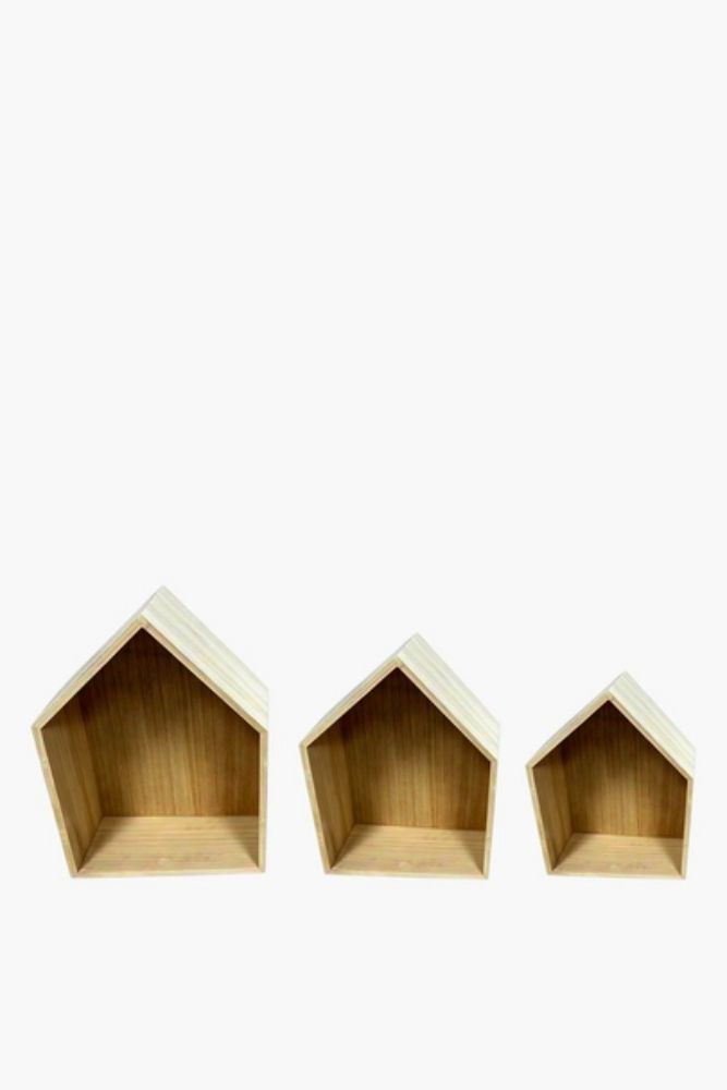 House Shelves Set of 3 – MDF Decorative Wall Display Shelves with Wood Finish