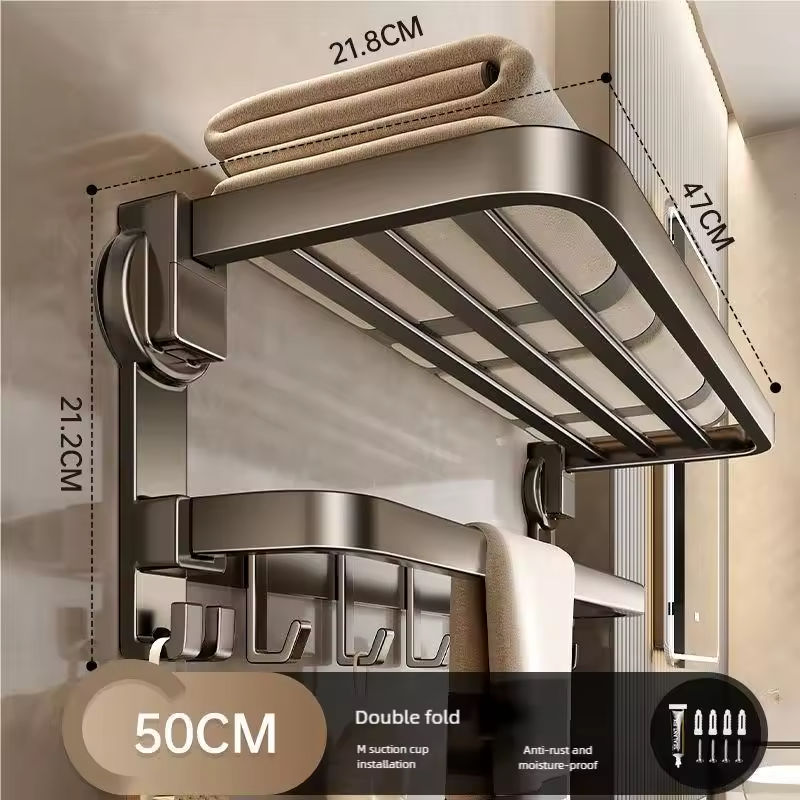 Bathroom Wall Mounted No Holes Multifunctional with Hook 50cm