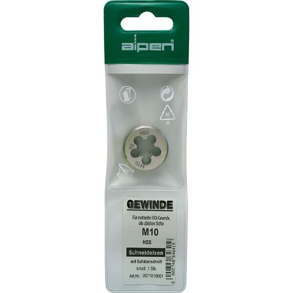 Die 10Mm Round 25X9Mm In Pouch Hss 1.5Mm Pitch