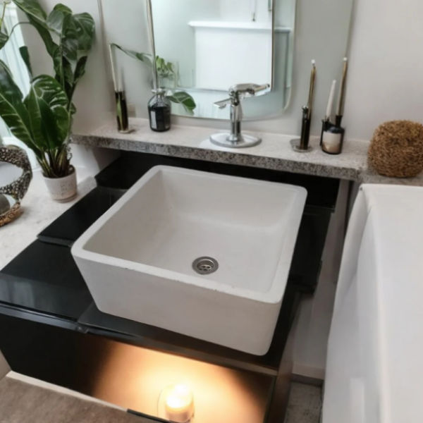 Mermaid's Pond Bespoke Ivory Concrete Basin/Sink 39x39x16cm