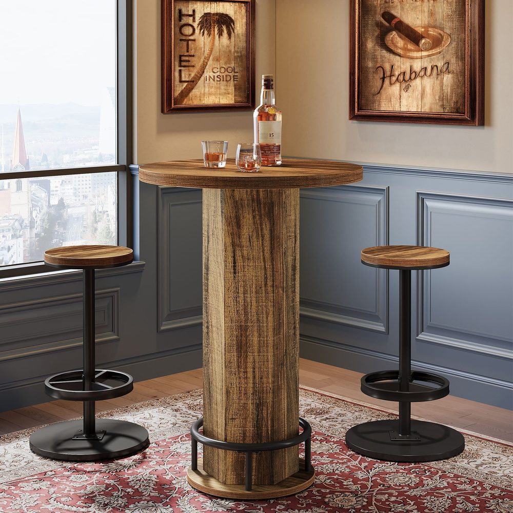 Bragg Bellamy 3-Piece Pub-style Cocktail Table & Stool Set, Rustic Brown & Black