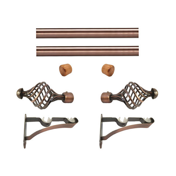 Matoc 28mm Double Pole Set - Swirl Finials - Antique Copper - 1.5m