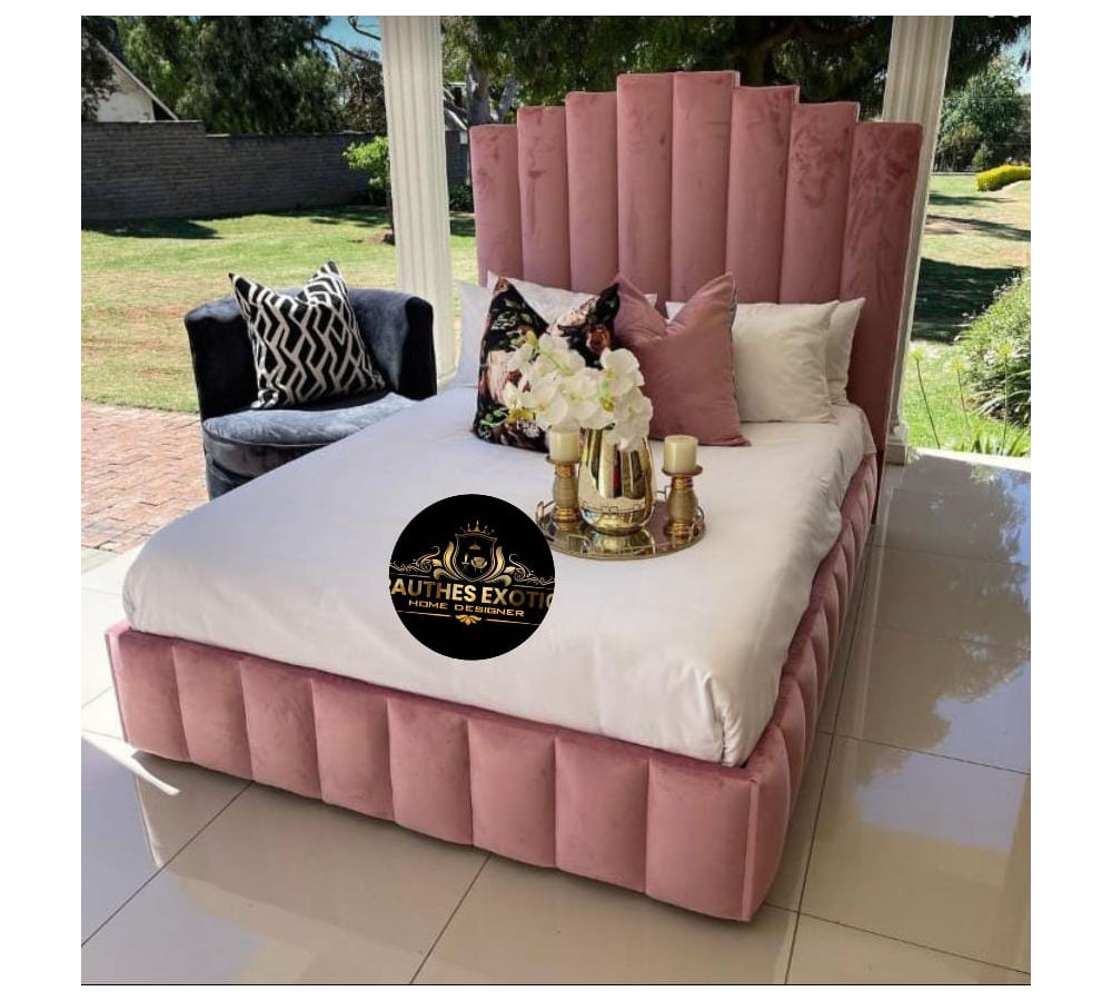 Velvet Straight Panel Headboard & Base - Double