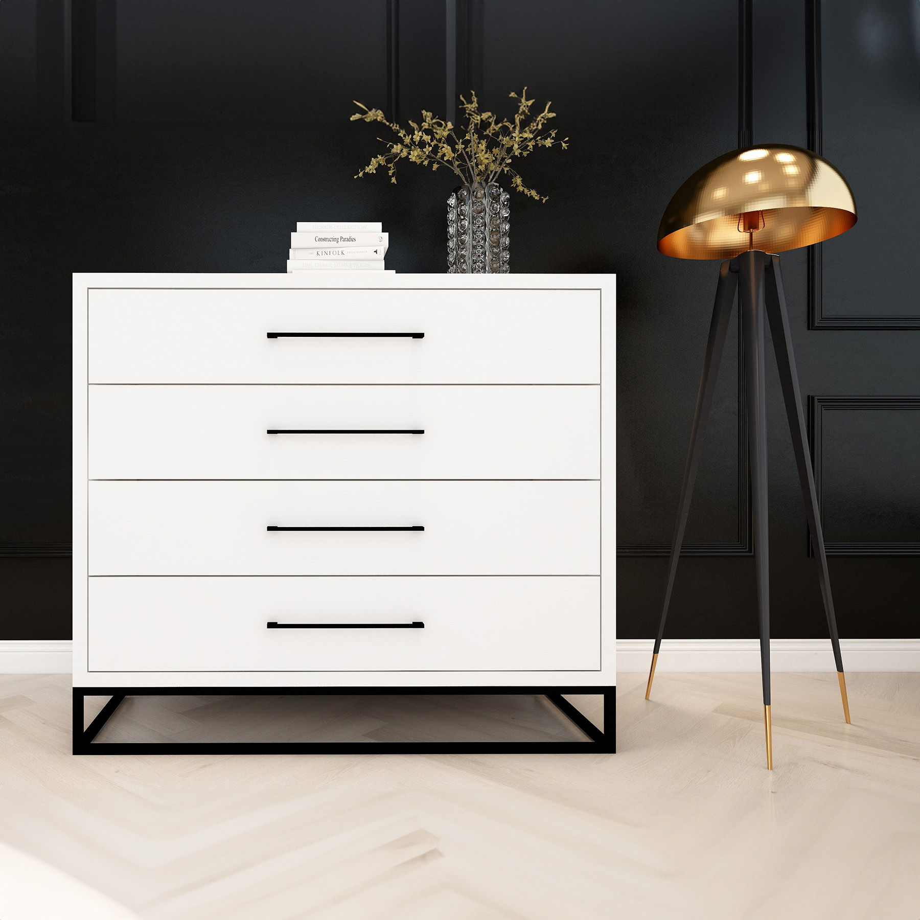 4 Drawer Server Lilo Satin White - Black Frame