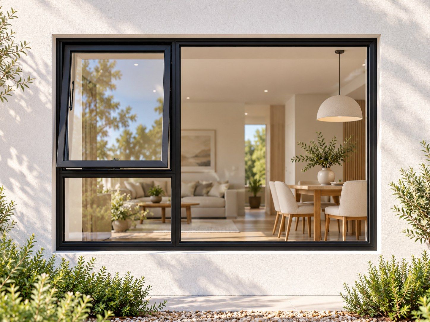 Kenzo Premium Top-Hung Aluminium Window - Black, 1800 900 mm, Left Upper Opener with Fixed Lower and Side Panes, Clear Glass