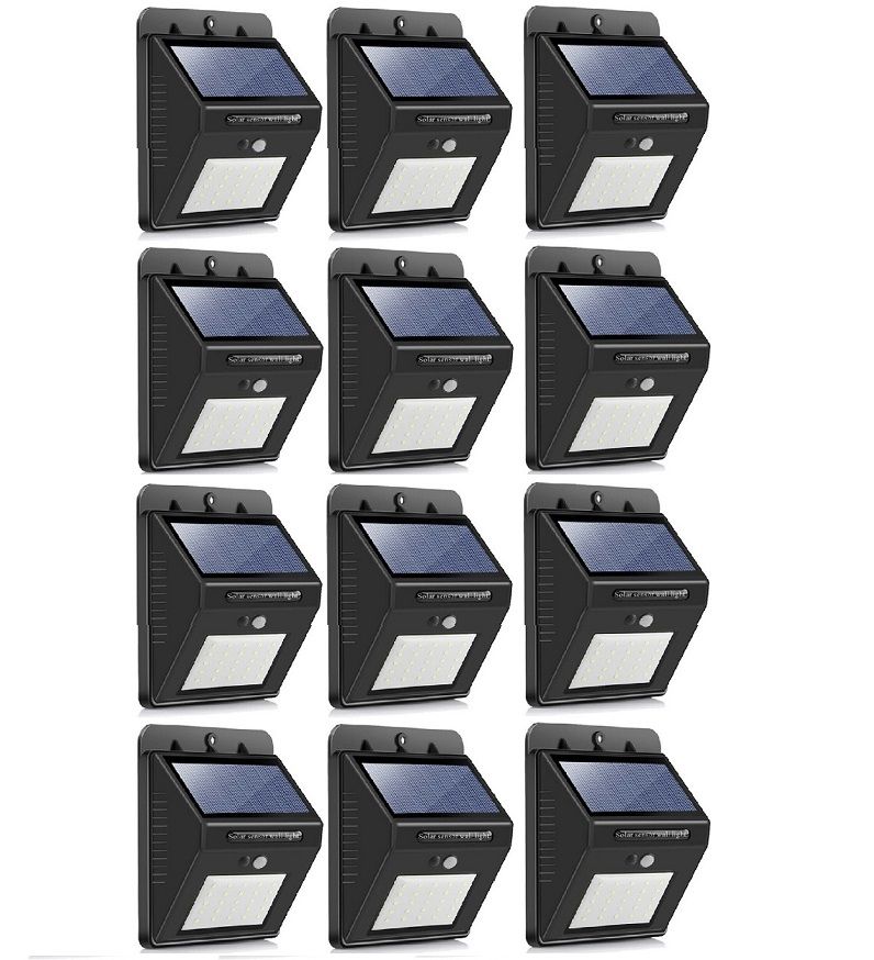 SQI. 25 Led Solar Powered LED Wall Light with Dim mode, PIR sensor+Night sensor Pack 12